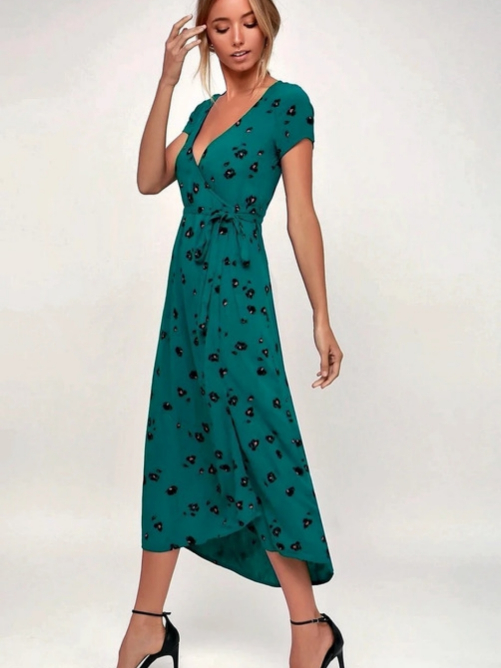Billabong Wrap Me Up Print Midi Dress Floral Wrap Midi Dress Blue & Pink Size
